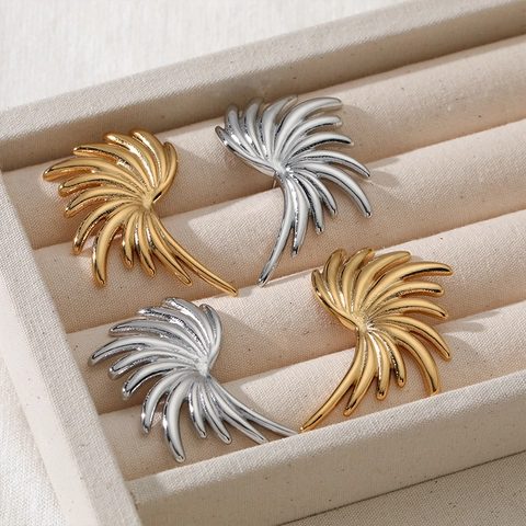 Unique Wing Shape Stainless Steel Earrings PVD Gold Plated Trendy Hip Hop Style Statement Jewelry For Women Men