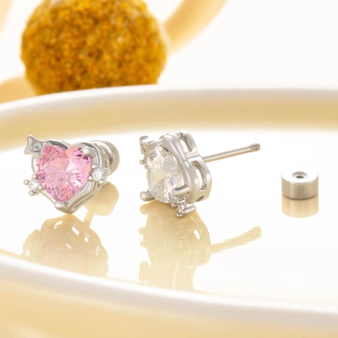 Heart Zircon Earrings With Titanium Steel Earring Post Screw Back Cartilage Stud Arrow Design Small Niche Style For Women
