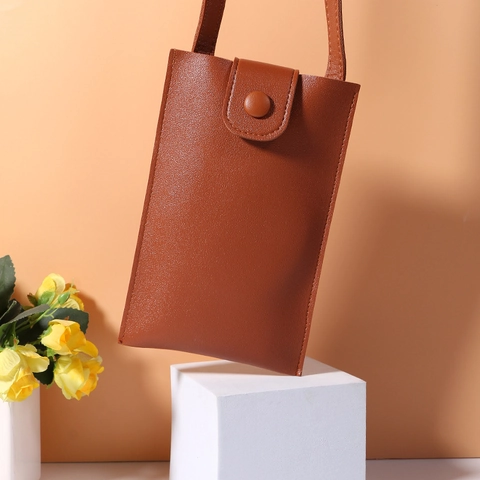 Mini Crossbody Phone Bag Women Lightweight PU Leather Solid Color Simple Trendy Vertical Shoulder Pouch Magnetic Snap