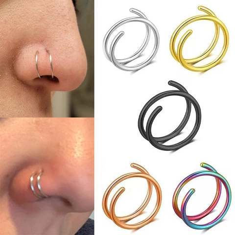 Stainless Steel Double Layer Spiral Nose Ring Simple Minimalist Body Piercing Jewelry For Women Men Tragus Hoop Earrings