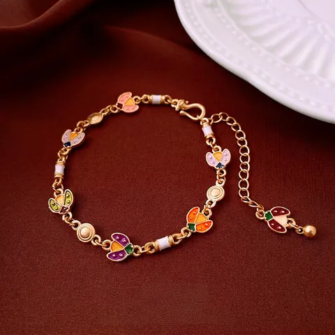 Colorful Enamel Ladybug Bracelet Alloy Gold Plated Adjustable Link Chain Vintage Beetle Jewelry For Women Girls Fashion