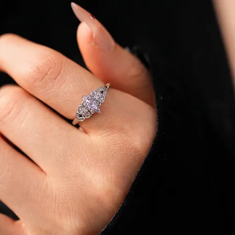 Bague Couronne Zircone Violette Cuivre Épis De Blé Creux Réglable Ouverte Bijoux Style Vintage De Luxe