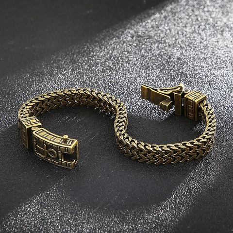 Pulsera Para Hombre De Acero De Titanio Cadena Tejida De Doble Fila Cierre De Cruz Ankh Joyería Punk