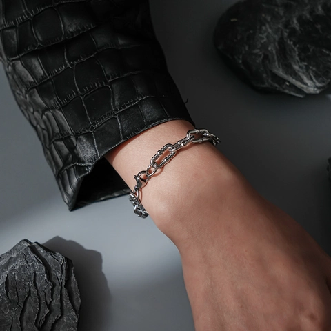 Edelstahl Gliederkette Armband Minimalistisch Nicht Verblassen Punk Rock Schmuck Retro Verstellbar Für Herren Und Damen
