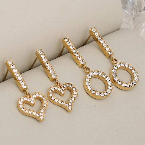 Orecchini Pendenti In Acciaio Inossidabile Cuore Cerchio Con Strass Pavé Gioielli Di Lusso Per Donna