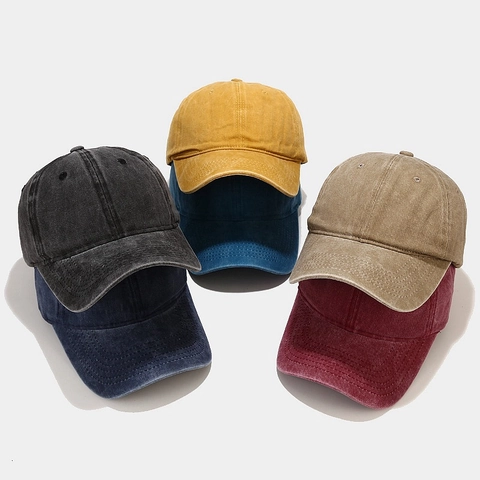 Vintage Washed Cotton Baseball Cap Distressed Adjustable Solid Color Retro Dad Hat Sun Protection Unisex