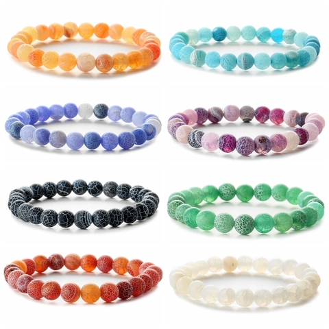 Bracciale Di Perline In Agata Venata Di Drago Naturale Per Uomo Donna Pietra Opaca Rotonda Bracciale Elastico Gioielli Boho