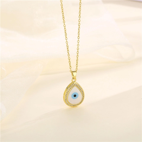 Collar Con Colgante De Ojo De Mal De Acero Inoxidable Con Micro Pavé De Circón Forma De Gota De Agua Chapado En Oro Joyería Elegante Para Mujeres