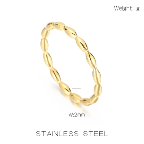 Anillo de Cuentas de Acero de Titanio Minimalista Estilo Japonés Coreano Cuenta de Arroz Lisa Onda Banda Delgada Anello de Nudillo para Mujer Joyería Diaria