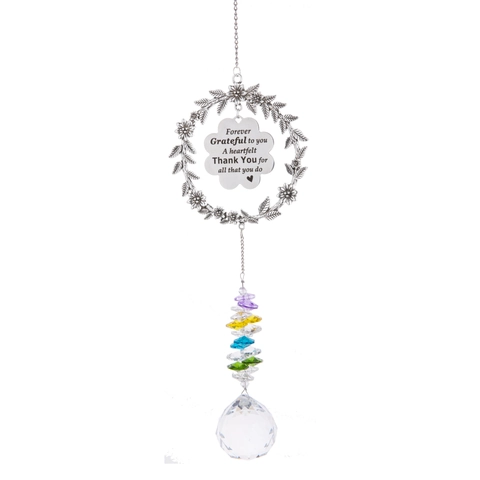 Suncatcher Crystal Hanging Ornament Alloy Wreath Heart Plaque Forever Grateful Thank You Gift Window Home Decor Prisms