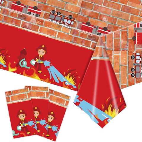 Nappe Camion Pompier Camion Poubelle Motocross Course Plastique Jetable Imperméable Décoration Table Anniversaire Enfant