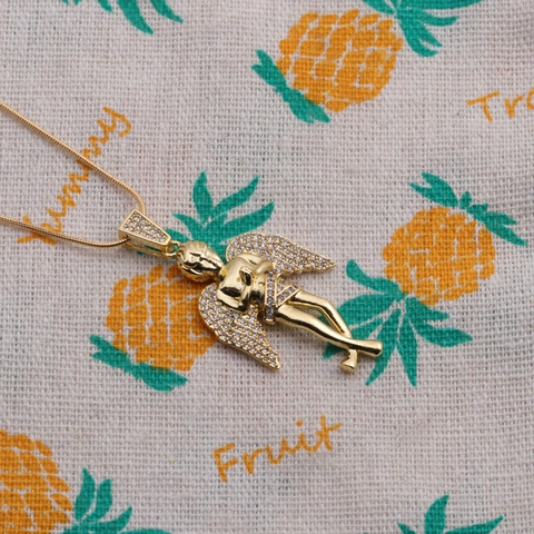 Engel Hanger Ketting Koper Verguld Zirkoon Biddende Cupido Sieraden Voor Dames Slangenketting