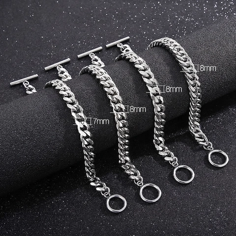 Bracciale Catena Cubana Acciaio Inossidabile Minimalista Chiusura OT Gioielli Per Uomo Donna Punk Hip Hop Streetwear