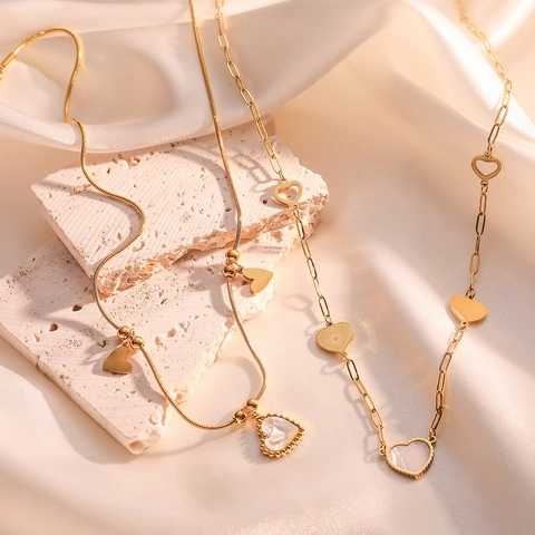 Heart Pendant Necklace Titanium Steel Mother Of Artificial Pearl Inlaid Gold Plated Minimalist Fashion Jewelry For Women