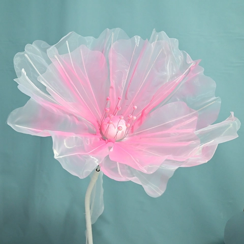 Giant Artificial Organza Mesh Flower Hand-made Gradient Petals Adjustable Stem For Wedding Photography Party Window Decoration