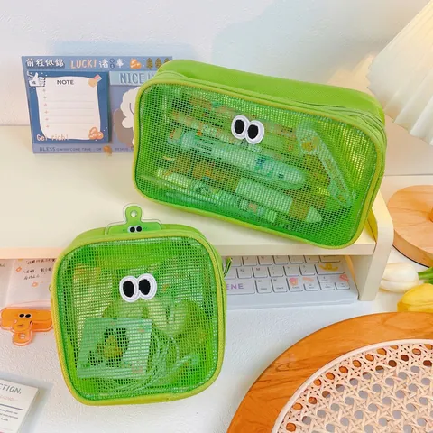 Cartoon Augen Mesh Kosmetiktasche Tragbare Reise Kulturbeutel Transparente Kosmetik Organizer Handtasche Schreibwaren Aufbewahrung