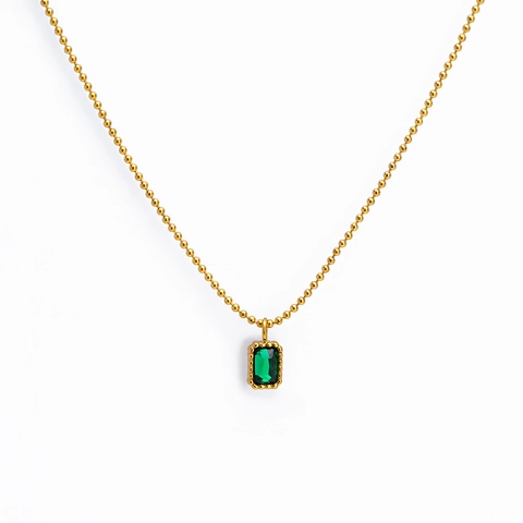 18K Verguld Titaniumstaal Smaragdgroen Zirconia Hanger Halsketting Voor Dames Vintage Minimalistisch Rechthoek Steen Sieraden