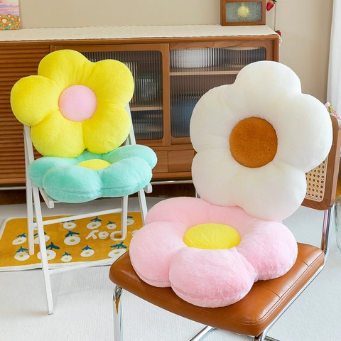 Flower Shaped Seat Cushion Faux Rabbit Fur Plush Sunflower Decorative Pillow For Sofa Office Chair Soft Comfortable Home Decor