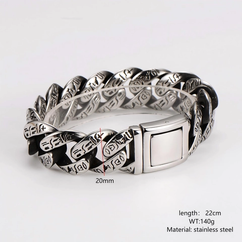 Bracciale Da Uomo Retro In Acciaio Inossidabile Maglia Cubana Motivi Totem Incisi Gioielli Hip Hop Punk Gotico