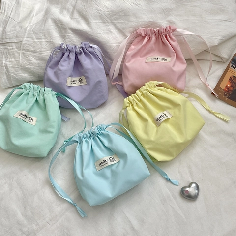 Drawstring Storage Bag Polyester Portable Multi Purpose Pouch For Cosmetics Jewelry Travel Organizer Zakka Style