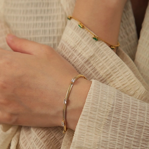 Baguette Zirkonia Roestvrij Stalen Armband Verguld Slangenketting Geometrisch Elegant Minimalistisch Sieraden