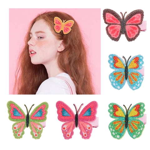 Cute Butterfly Hair Clips Glitter Fabric Alligator Clips Ribbon Wrapped Sweet Hairpin For Kids Girls Toddlers