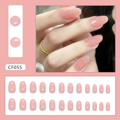 Unghie Finte Ovali Lucide Rosa Nude Plastica ABS Punte Artificiali Per Donna Stile Dolce Semplice
