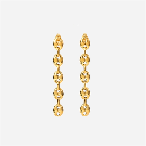 Niche Ins Style Light Luxury Stainless Steel Coffee Bean Long Chain Drop Earrings For Women Gold Plated Marina Chain Earrings Jewelry