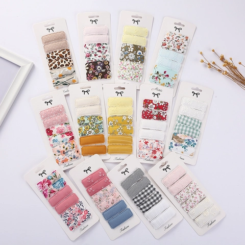 Pinzas Cabello BB Cuadradas Metal Forrado Tela Bordado Floral Encaje Cuadros Borde Festoneado Niñas Mujeres Elegante