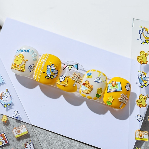 Cute Cartoon Duck 3D Embossed Nail Art Stickers Self-Adhesive 5D Textured Manicure Decals For Women Girls