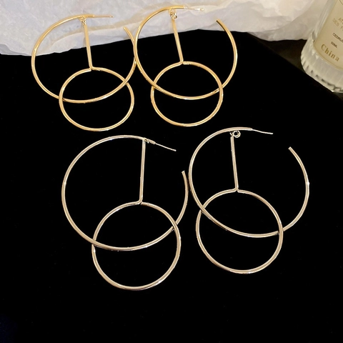 In Elkaar Grijpende Dubbele Cirkel Hoops Oorbellen Met 925 Sterling Zilveren Oorsteker Metaal Geometrisch Minimalistisch Voor Vrouwen