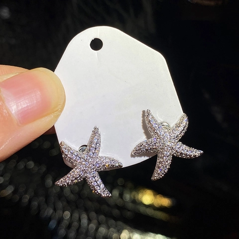 Seestern Ohrstecker Zirkonia Pavé Kupfer Schmuck 925 Sterling Silber Ohrstecker Damen Ozean Stil