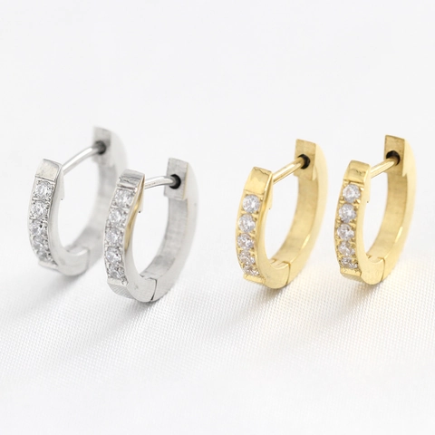 Stainless Steel Hoop Earrings With Cubic Zirconia 18K Gold Plated Minimalist Small Ear Buckle Fashion Jewelry For Women