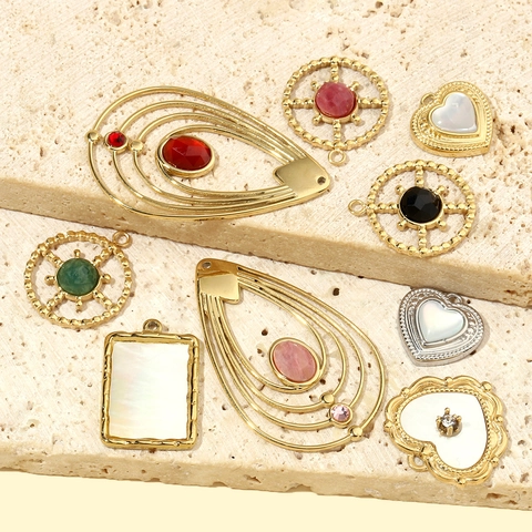 DIY Sieraden Hangers Roestvrij Staal Natuursteen Schelp Hart Waterdruppel Geometrisch Franse Retro Stijl Voor Dames