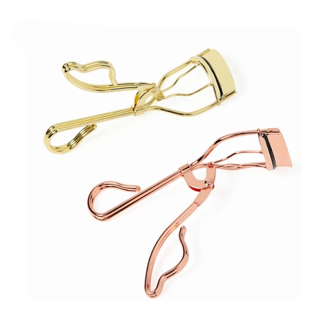 Double Wire Eyelash Curler Carbon Steel Natural Curling Eye Makeup Tool Ergonomic Handle Silicone Pad Chrome Rose Gold