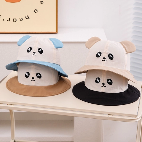 Kids Bucket Hat Panda Design With 3D Ears Sun Protection Fast Dry Polyester Summer Outdoor For Toddler Baby