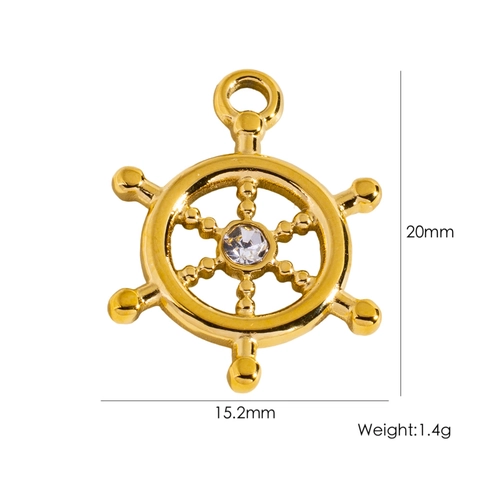 Nautical Ship Wheel Charms Stainless Steel Helm Pendants With Colorful Zircon For DIY Jewelry Making Vintage Style Accessories