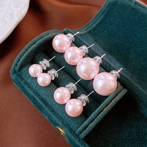 Pendientes De Botón De Perlas Artificiales Rosas Redondas Elegantes Con Poste De Plata Joyería Geométrica Simple Para Mujer