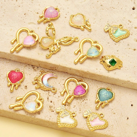 Herz Schmetterling Mond Schleife DIY Anhänger Charms Edelstahl Emaille Harzstein Rhinestone Schmuckherstellung Zubehör