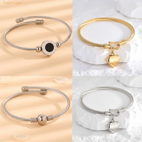 Roestvrijstalen Kabel Draad Armband Romeinse Cijfers Schelp Hart Hanger Luxe Mode Sieraden Voor Dames