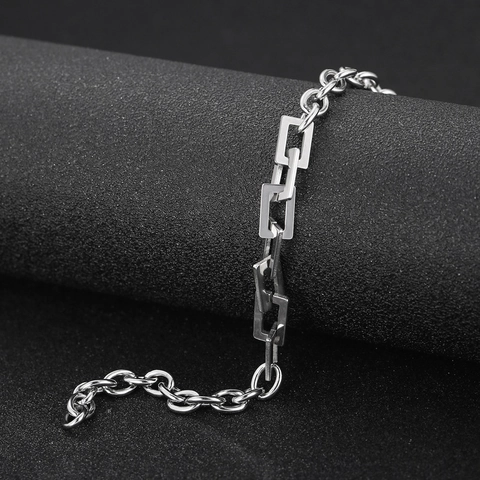 Men Stainless Steel Bracelet Punk Rock Style Geometric Square Link Cable Chain Polished Hand Jewelry