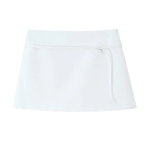 High Waist Polyester Mini Skirt With Matching Belt Metal Buckle Elegant Casual Solid Color Streetwear For Women