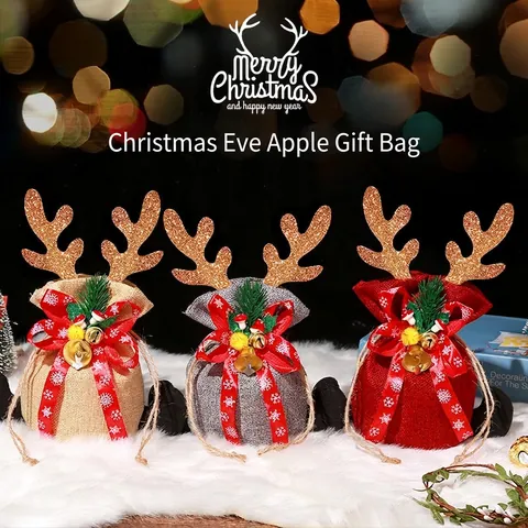 Kerst Rendiergewei Cadeautas Stof Snoepzakje Voor Kerstavond Feest Thuis Tafel Decoratieve Appel Verpakkingstas