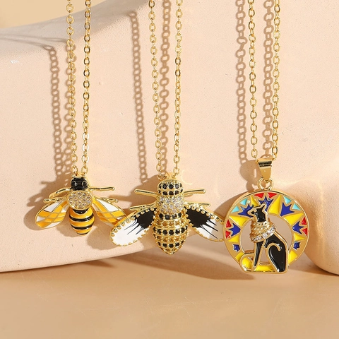 Emaille Biene Tier Anhänger Halskette Kupfer 14K Vergoldet Zirkon Trendy INS Stil Schmuck Für Damen