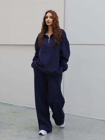 Women Sweatshirt And Long Pants Casual Lounge Outfit Cotton Semi Zipper High Neck Letter Embroidery Streetwear