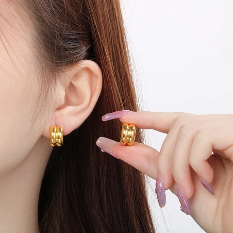Pendientes De Aro En Forma De C De Acero Inoxidable Para Mujer Color Contrastado Oro Plata Capas Minimalista