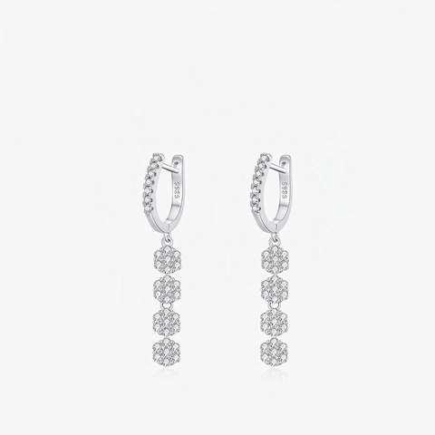 Orecchini A Goccia In Argento Sterling 925 Fiore Scintillante Nappa Zircone Elegante Dolce Lungo Per Donne Gioielli