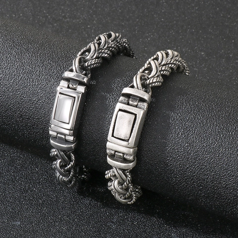 Men Woven Chain Bracelet Stainless Steel Vintage Antique Silver Twist Dragon Bone Punk Retro Industrial Jewelry