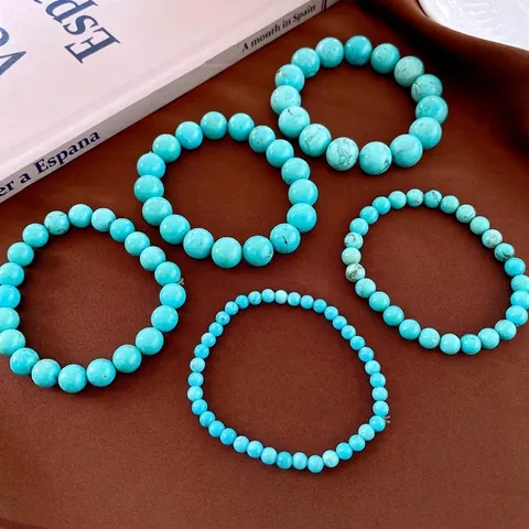 Bracciale Di Perle Di Turchese Sintetico Rotondo Geometrico Vintage Stile Boho Gioielli Regalo Per Donna