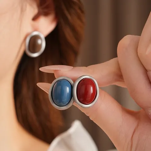 Retro Oval Acryl Legierung Ohrringe Mit 925 Sterling Silber Ohrstecker Vintage Geometrische Stil Schmuck Damen